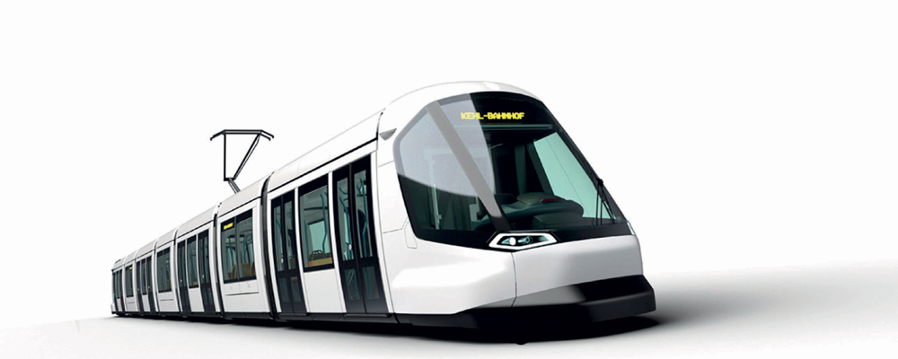 Tramway front view in white background